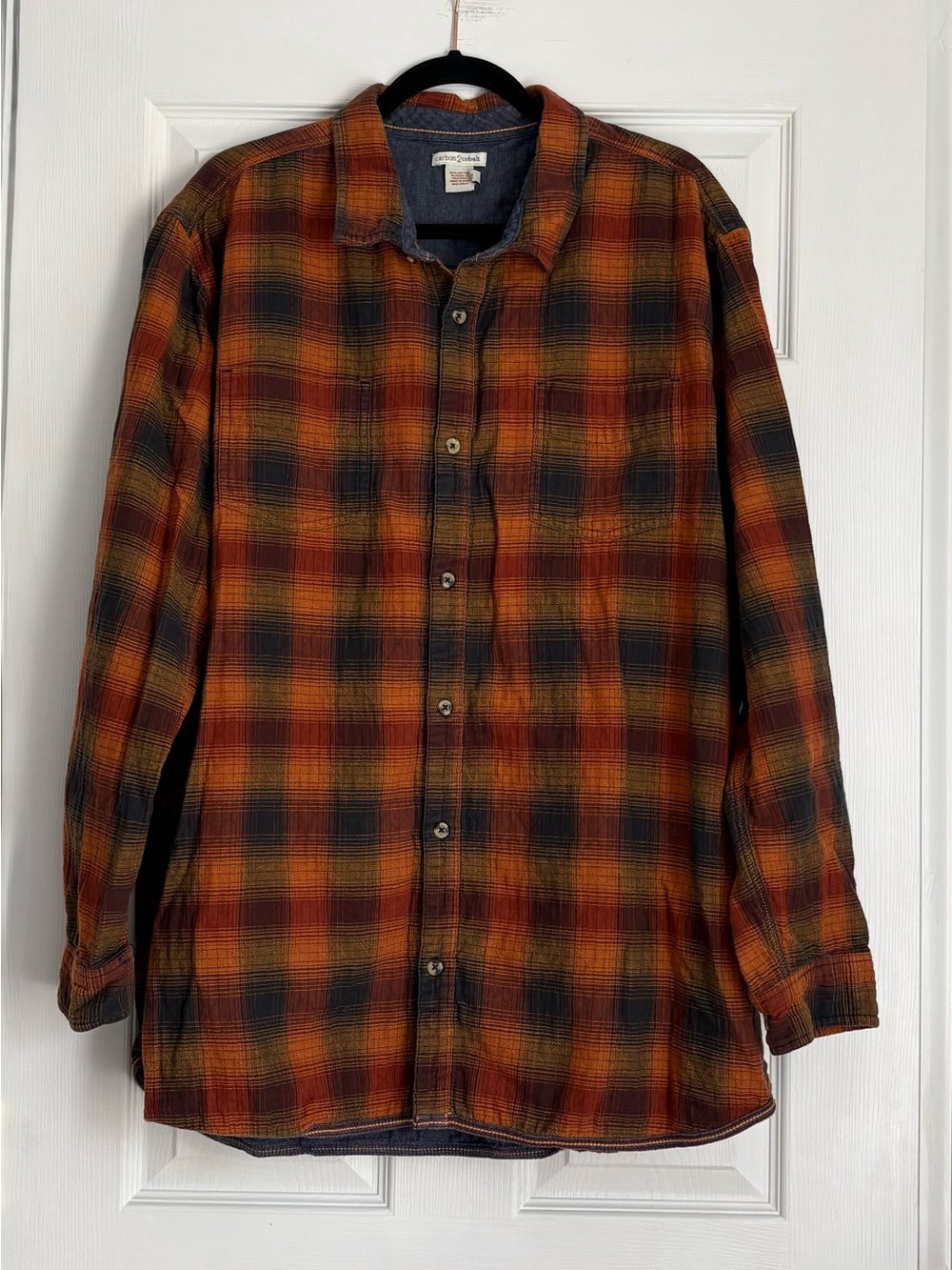 Carbon2Cobalt Men's Orange Plaid Button-Down Casual Shirt, XXLT